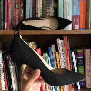 Marc Fisher black suede tasseled heels